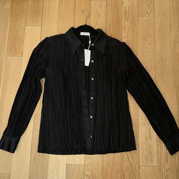 NWT Anine Bing Black Plissé Effect Button Up Shirt - Picture 6 of 9